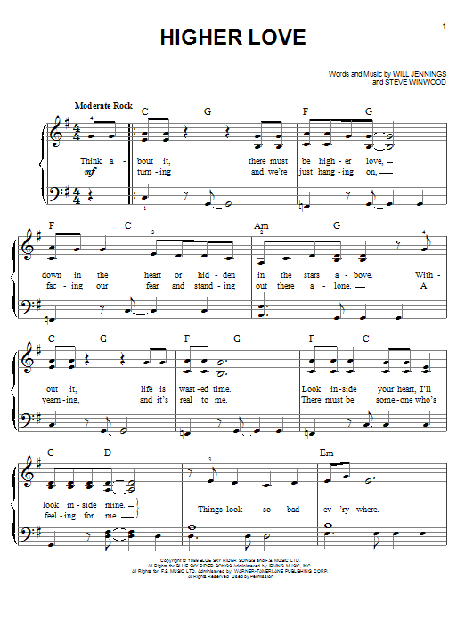 Higher Love (Easy Piano) von Steve Winwood