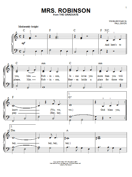 Mrs. Robinson (Easy Piano) von Simon & Garfunkel