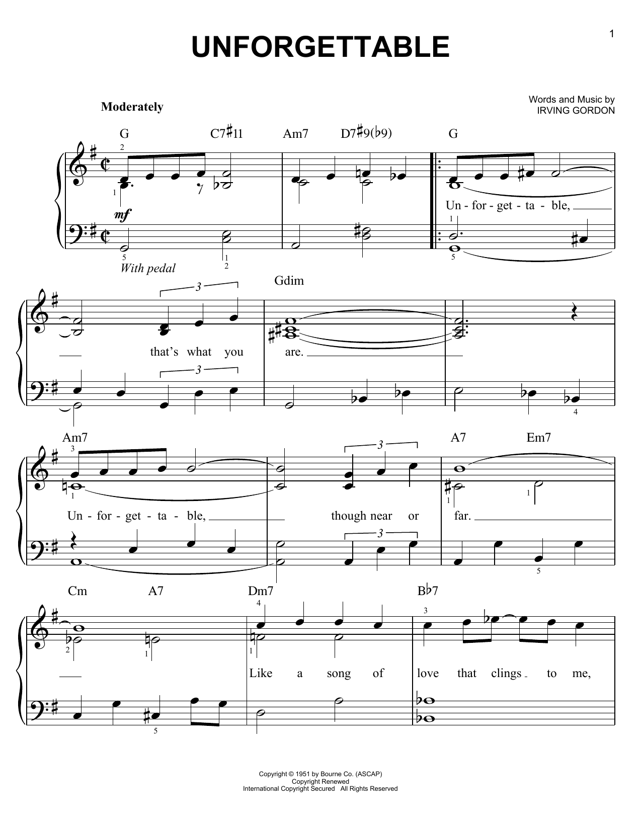Unforgettable (Easy Piano) von Irving Gordon