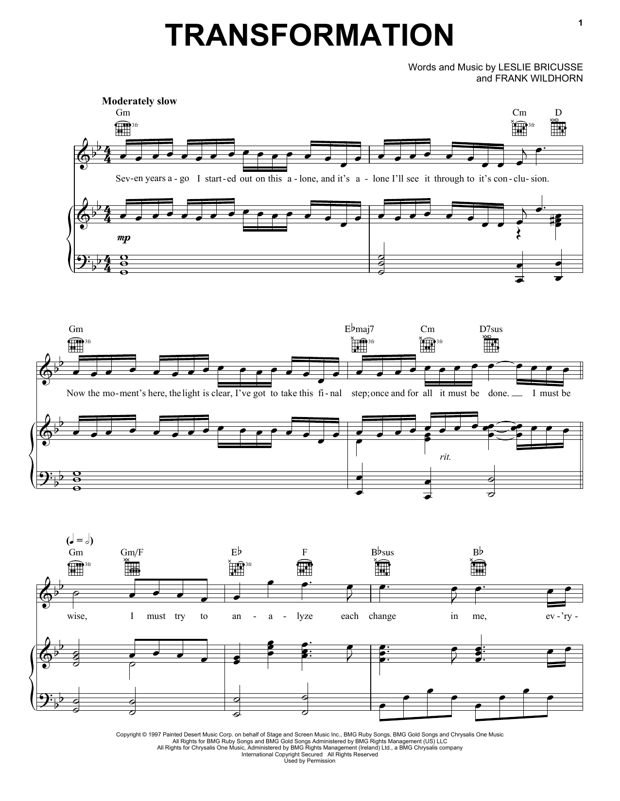 Transformation (Piano, Vocal & Guitar Chords (Right-Hand Melody)) von Frank Wildhorn
