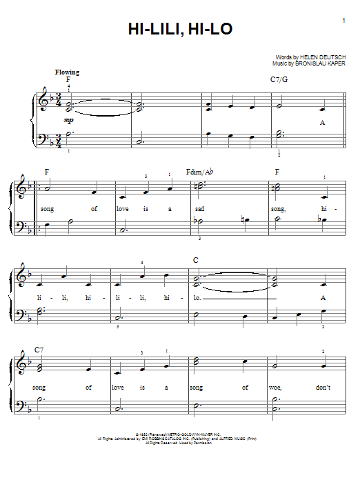 Hi-Lili, Hi-Lo (Easy Piano) von Helen Deutsch