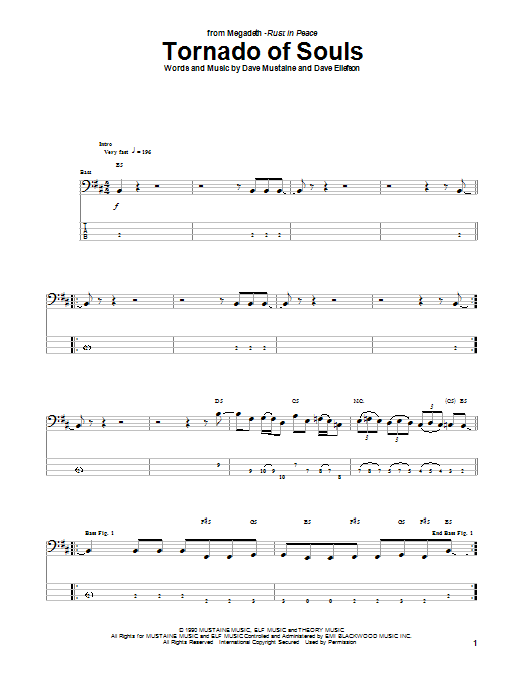 Tornado Of Souls (Bass Guitar Tab) von Megadeth