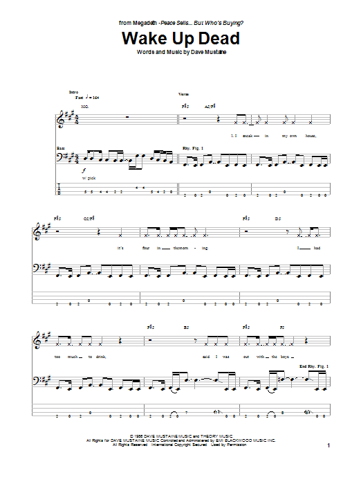 Wake Up Dead (Bass Guitar Tab) von Megadeth