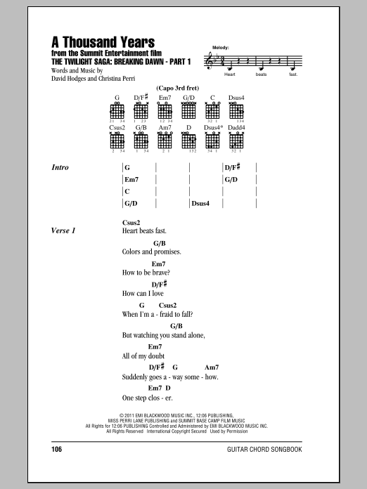 A Thousand Years (Guitar Chords/Lyrics) von Christina Perri