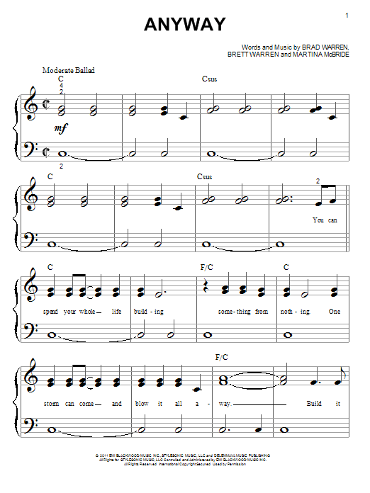 Anyway (Big Note Piano) von Martina McBride