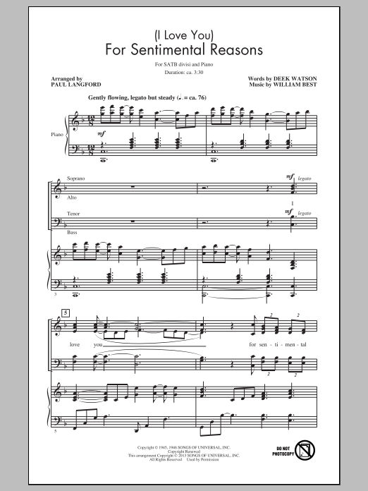 (I Love You) For Sentimental Reasons (SATB Choir) von Paul Langford