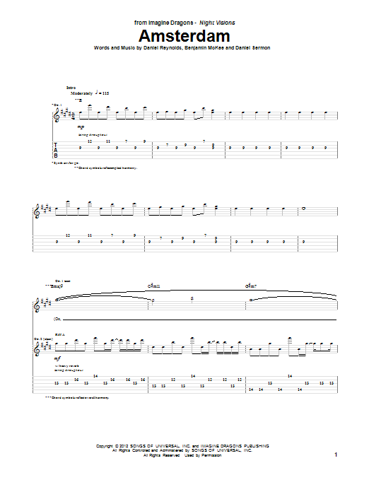 Amsterdam (Guitar Tab) von Imagine Dragons