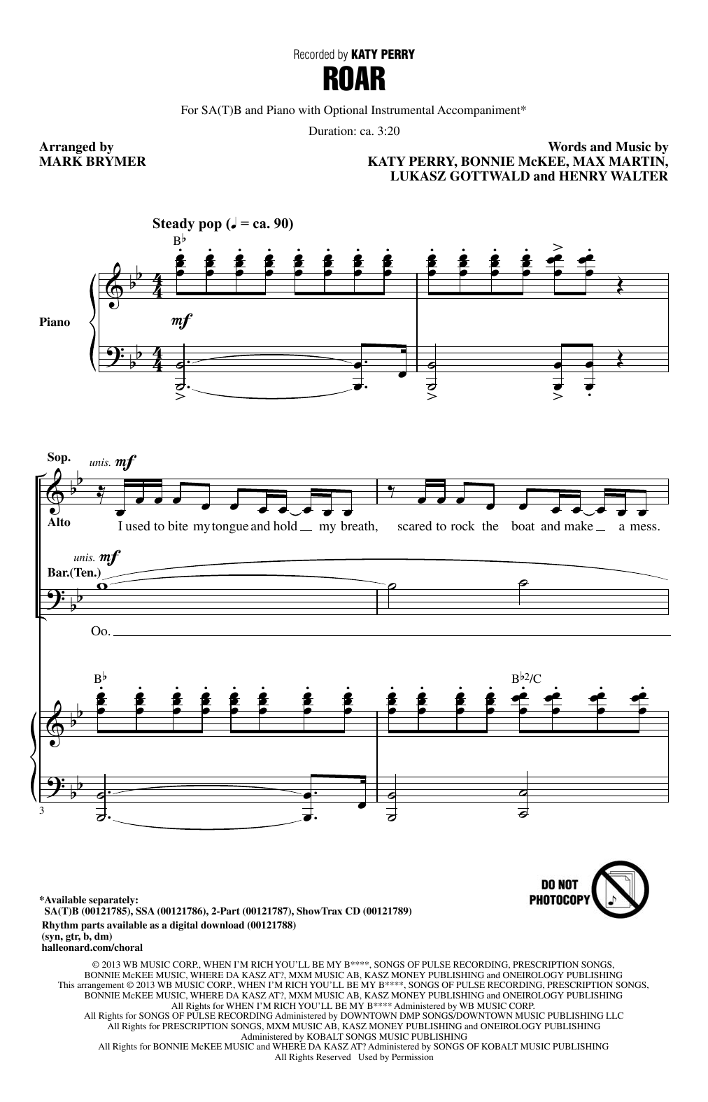 Roar (SATB Choir) von Mark Brymer