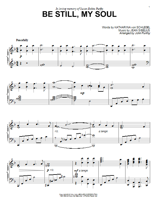 Be Still My Soul (arr. Jon Purifoy) (Piano Solo) von Jean Sibelius