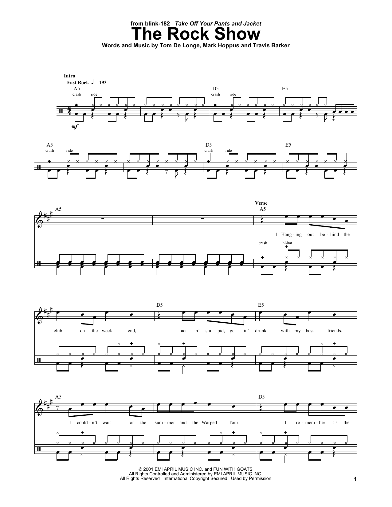 The Rock Show (Drums Transcription) von Blink 182