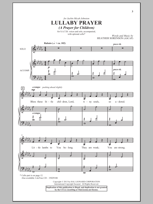 Lullaby Prayer (A Prayer For Children) (SATB Choir) von Heather Sorenson