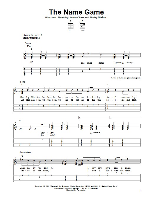 The Name Game (Easy Guitar Tab) von Shirley Ellis
