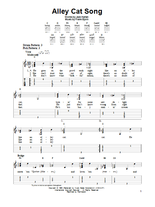 Alley Cat Song (Easy Guitar Tab) von Frank Bjorn