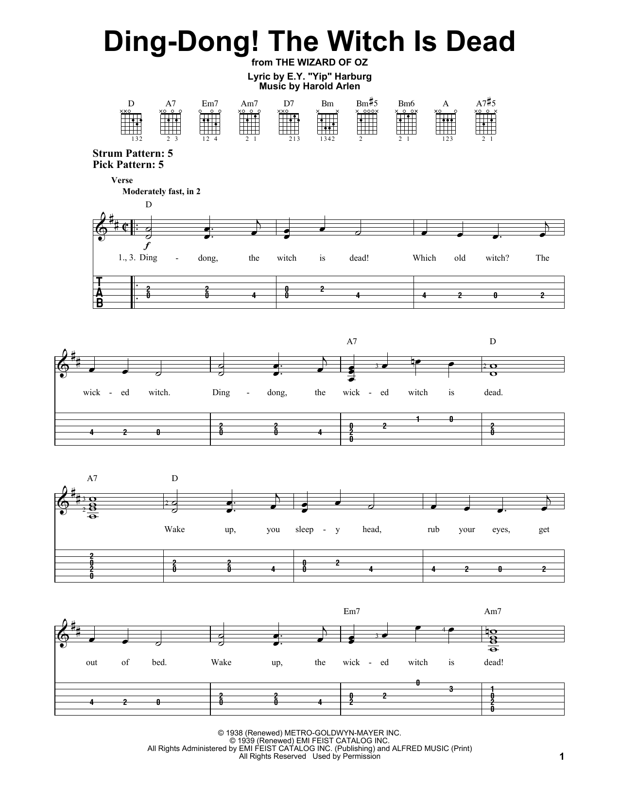Ding-Dong! The Witch Is Dead (Easy Guitar Tab) von Harold Arlen