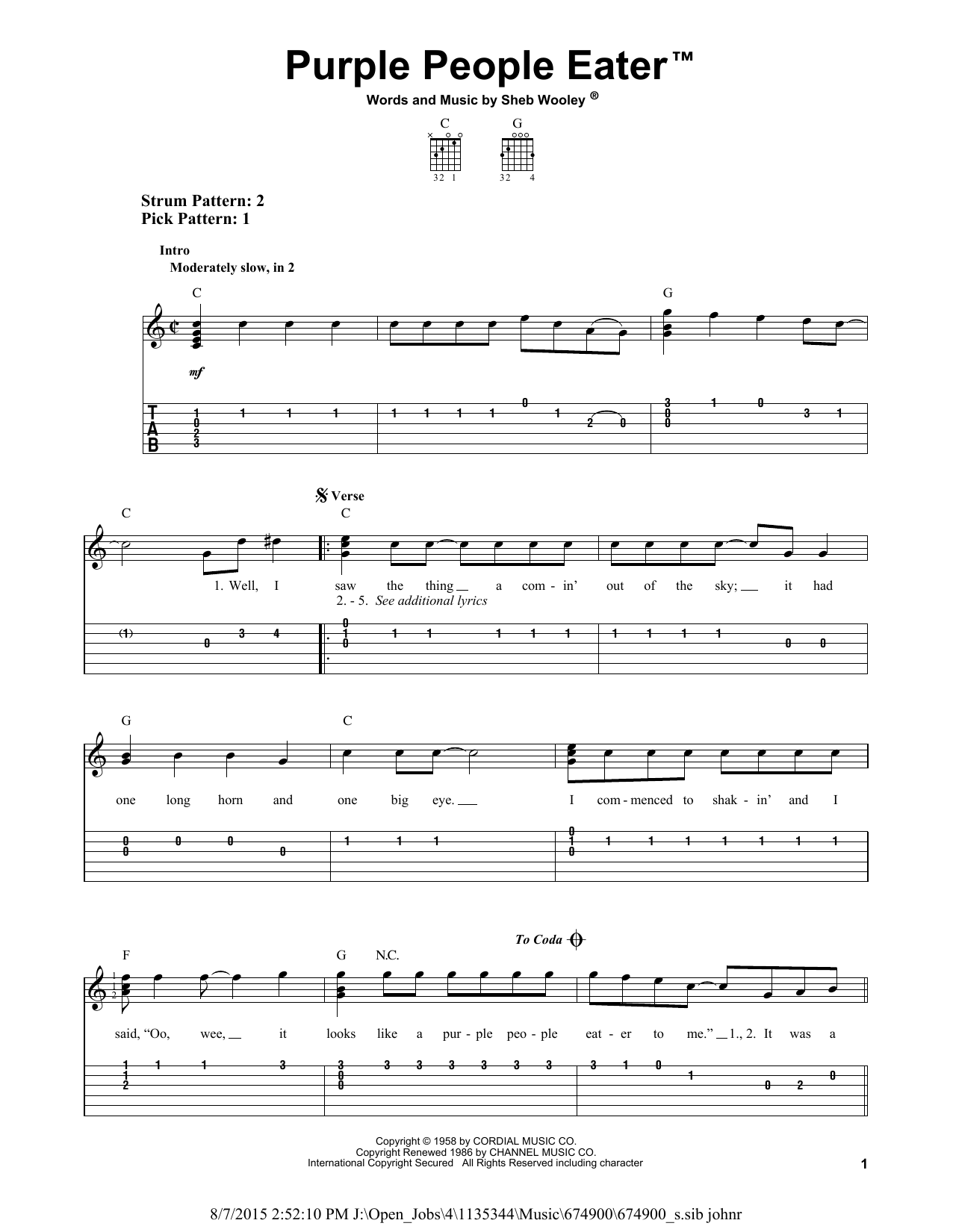 Purple People Eater (Easy Guitar Tab) von Sheb Wooley