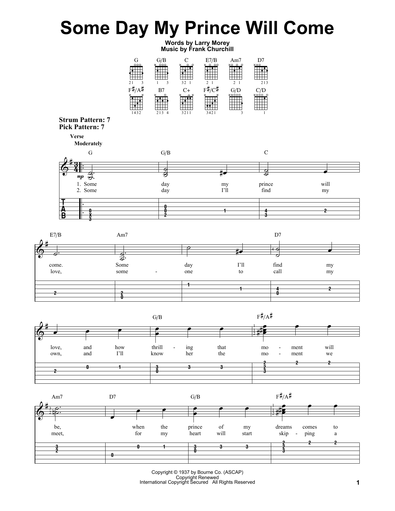 Some Day My Prince Will Come (from Snow White And The Seven Dwarfs) (Easy Guitar Tab) von Adriana Caselotti