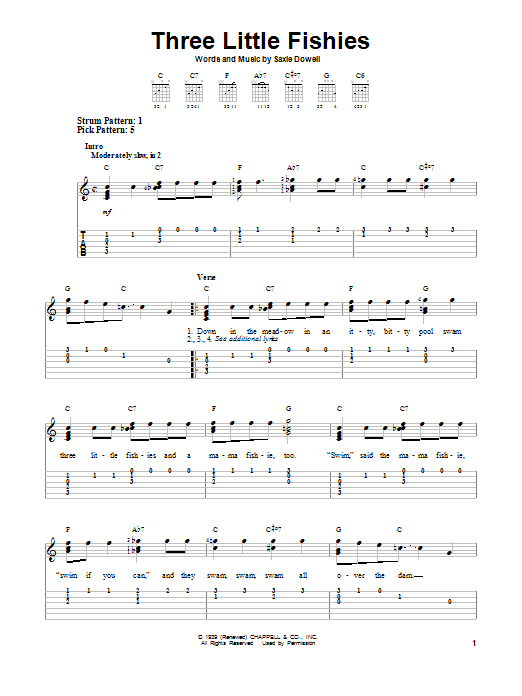 Three Little Fishies (Easy Guitar Tab) von Saxie Dowell