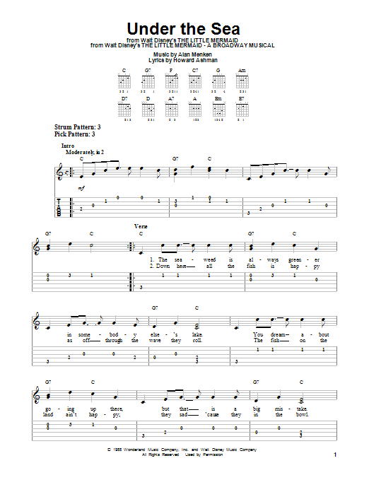 Under The Sea (from The Little Mermaid) (Easy Guitar Tab) von Howard Ashman