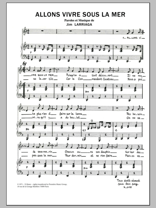 ALLONS VIVRE SOUS LA MER (Piano & Vocal) von Jim Larriaga