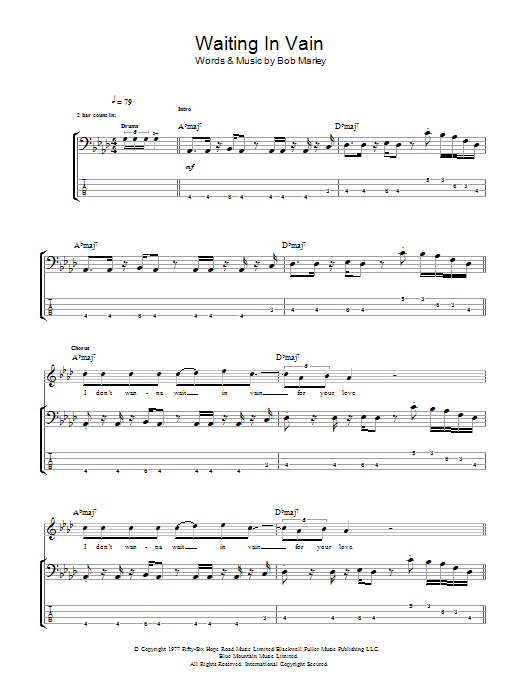 Waiting In Vain (Bass Guitar Tab) von Bob Marley