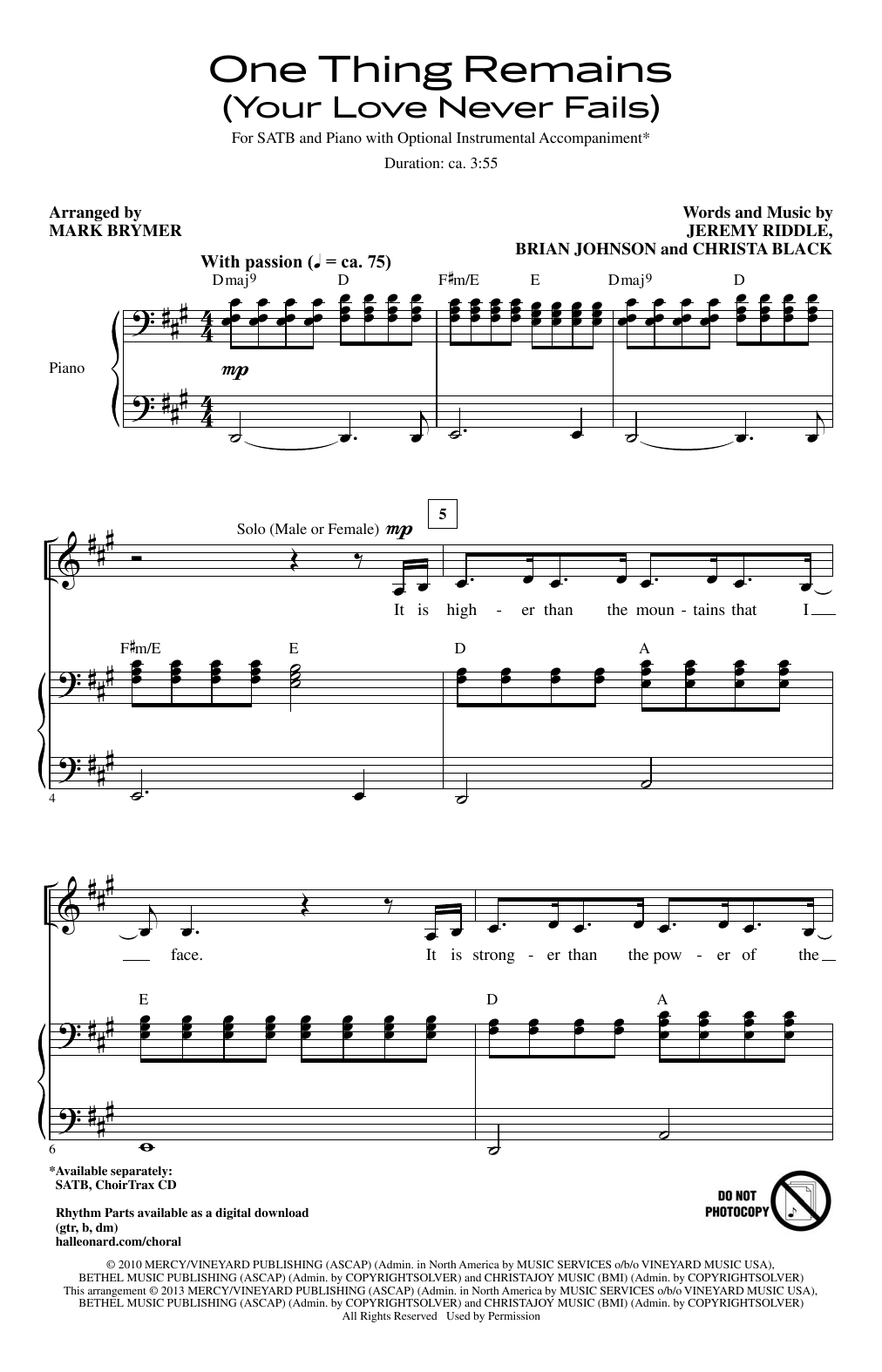 One Thing Remains (Your Love Never Fails) (arr. Mark Brymer) (SATB Choir) von Passion