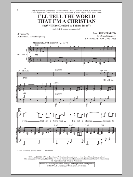 I'll Tell The World That I'm A Christian (SATB Choir) von Joseph  M. Martin