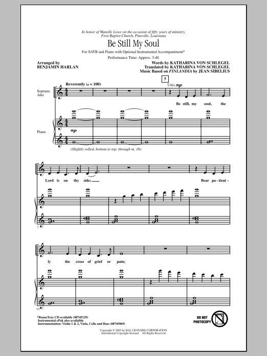 Be Still My Soul (SATB Choir) von Benjamin Harlan