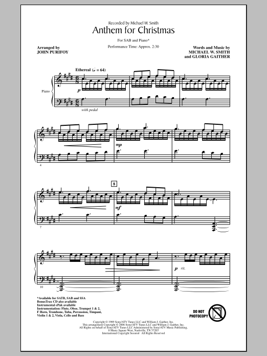 Anthem For Christmas (SAB Choir) von John Purifoy