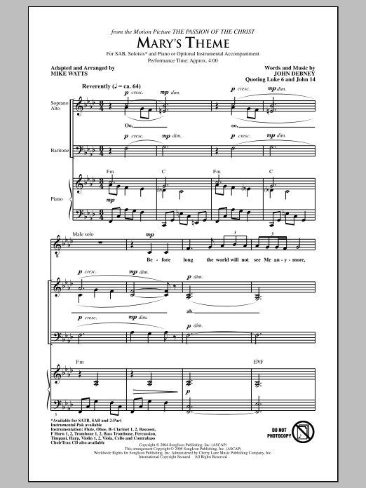 Mary's Theme (SAB Choir) von Mike Watts