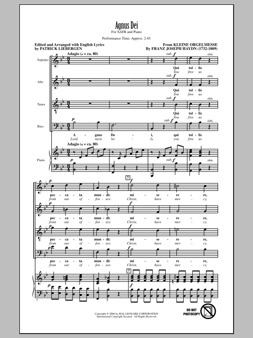 Agnus Dei (SATB Choir) von Patrick Liebergen