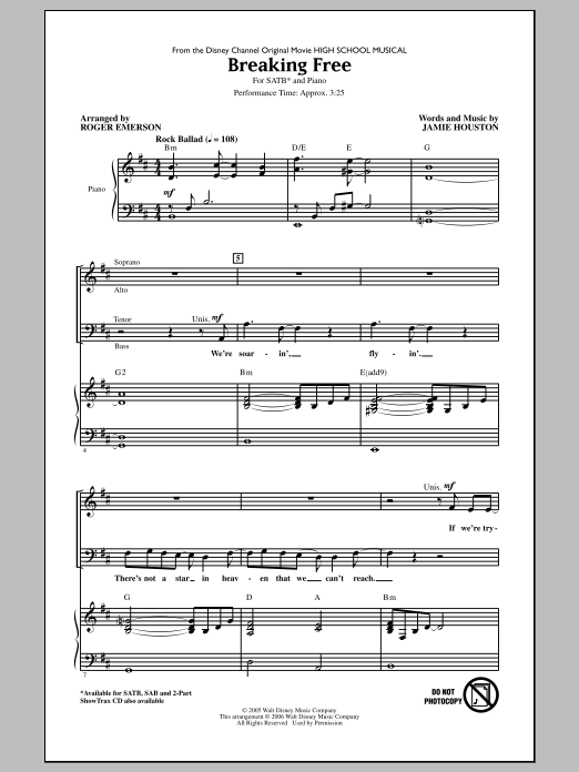 Breaking Free (from High School Musical) (arr. Roger Emerson) (SATB Choir) von Zac Efron & Vanessa Hudgens