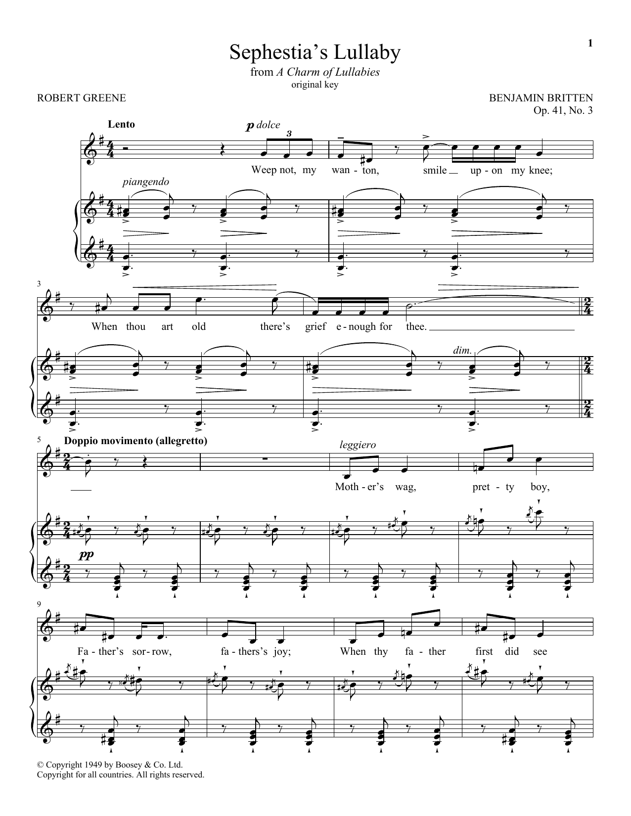 Sephestia's Lullaby (Piano & Vocal) von Benjamin Britten