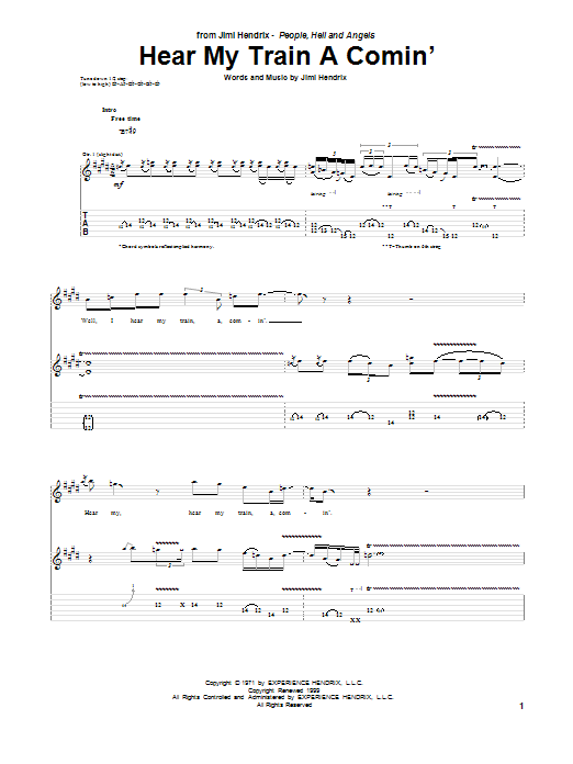 Hear My Train A Comin' (Guitar Tab) von Jimi Hendrix