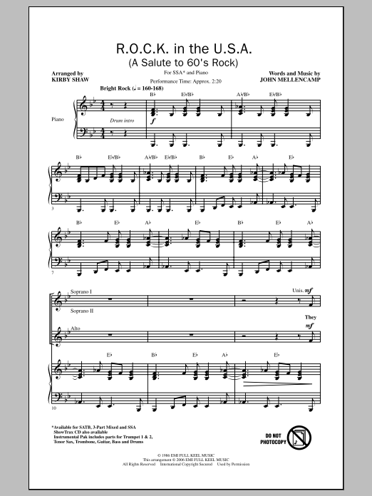 R.O.C.K. In The U.S.A. (A Salute To 60's Rock) (SSA Choir) von Kirby Shaw