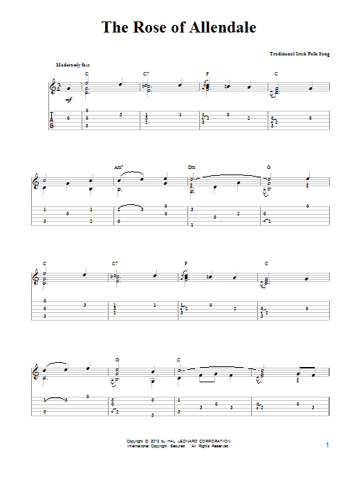 The Rose Of Allendale (Easy Guitar Tab) von Mark Phillips