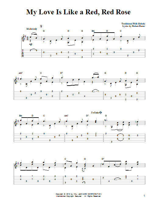 O My Love Is Like A Red, Red Rose (arr. Mark Phillips) (Easy Guitar Tab) von Robert Burns