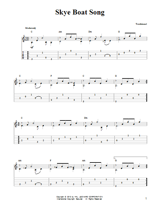 The Skye Boat Song (arr. Mark Phillips) (Easy Guitar Tab) von Traditional