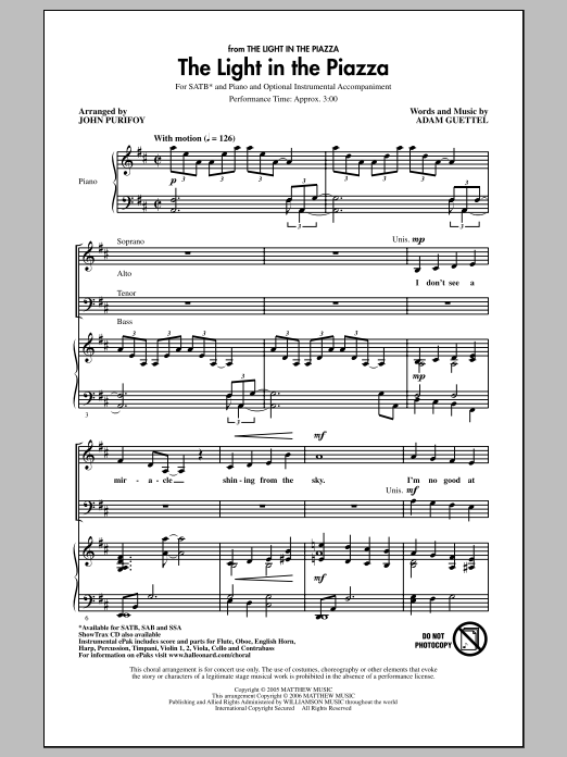 The Light In The Piazza (arr. John Purifoy) (SATB Choir) von Adam Guettel