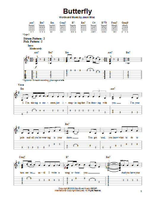 Butterfly (Easy Guitar Tab) von Jason Mraz