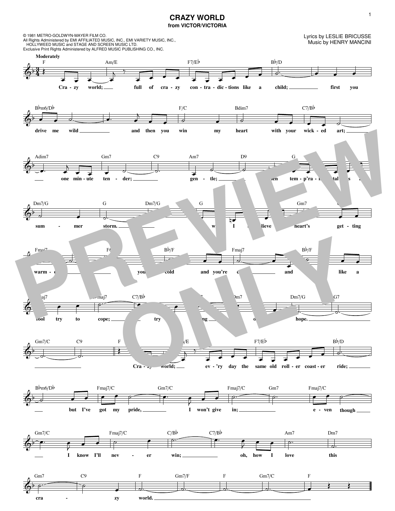 Crazy World (Lead Sheet / Fake Book) von Henry Mancini