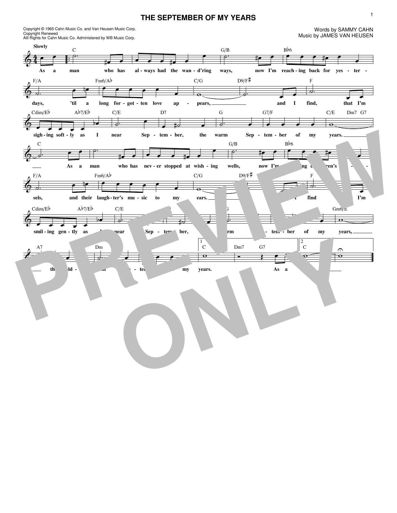 The September Of My Years (Lead Sheet / Fake Book) von Frank Sinatra