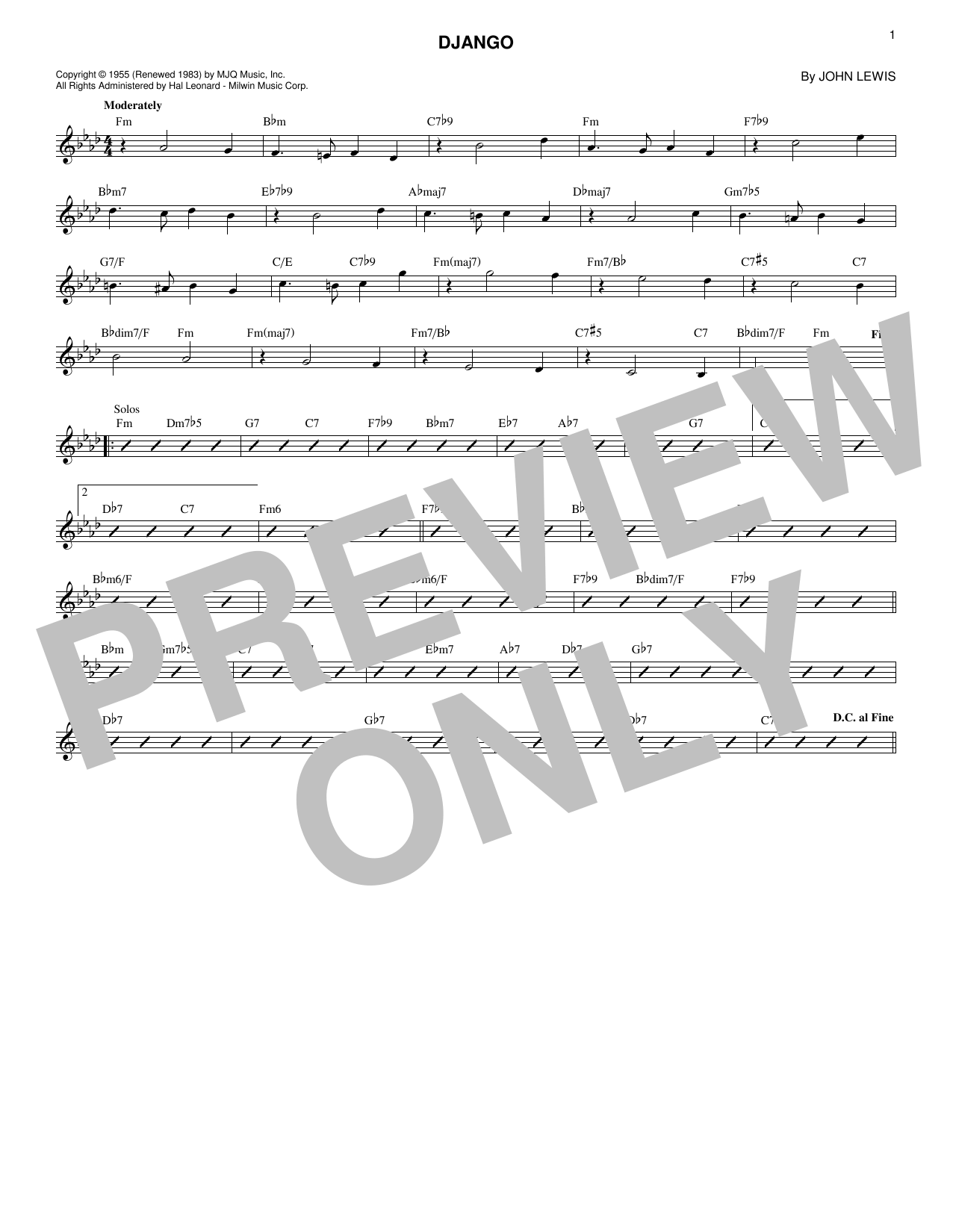 Django (Lead Sheet / Fake Book) von John Lewis