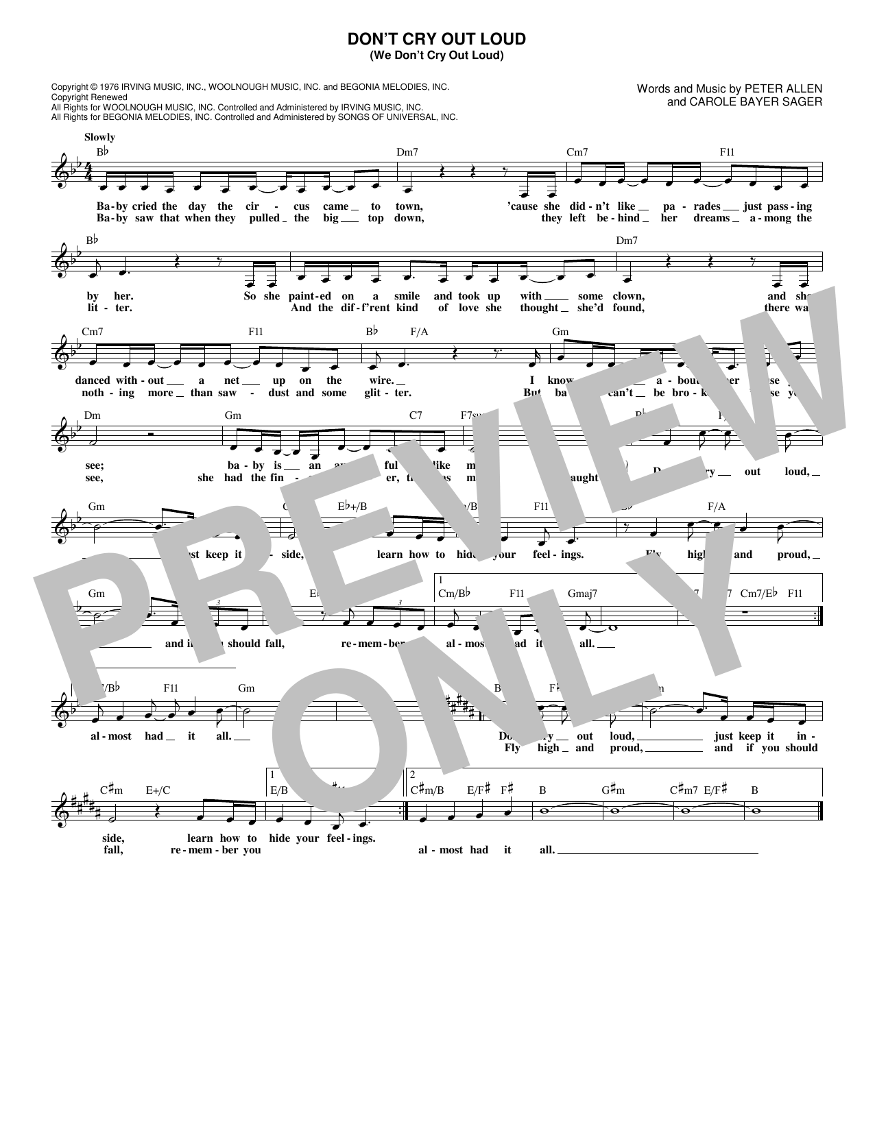 Don't Cry Out Loud (We Don't Cry Out Loud) (from The Boy From Oz) (Lead Sheet / Fake Book) von Melissa Manchester