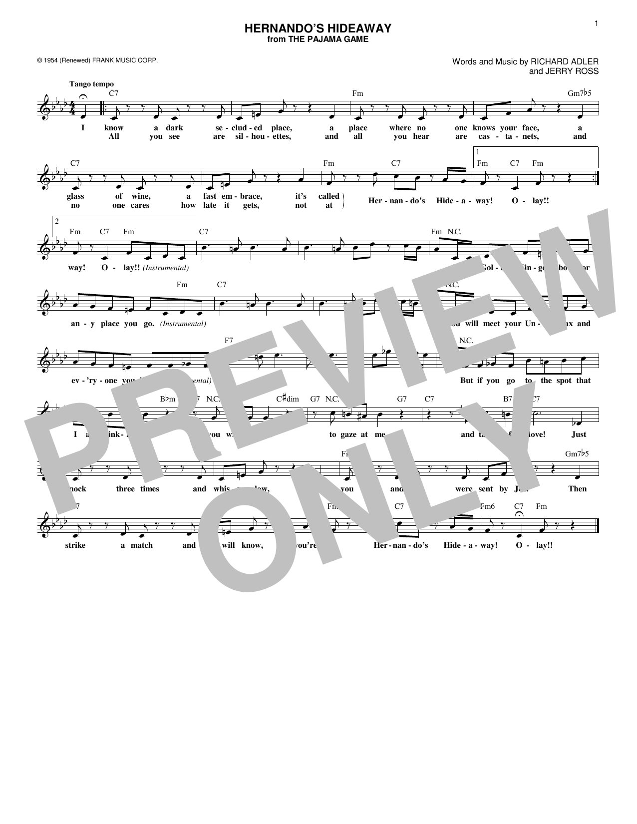 Hernando's Hideaway (Lead Sheet / Fake Book) von Richard Adler