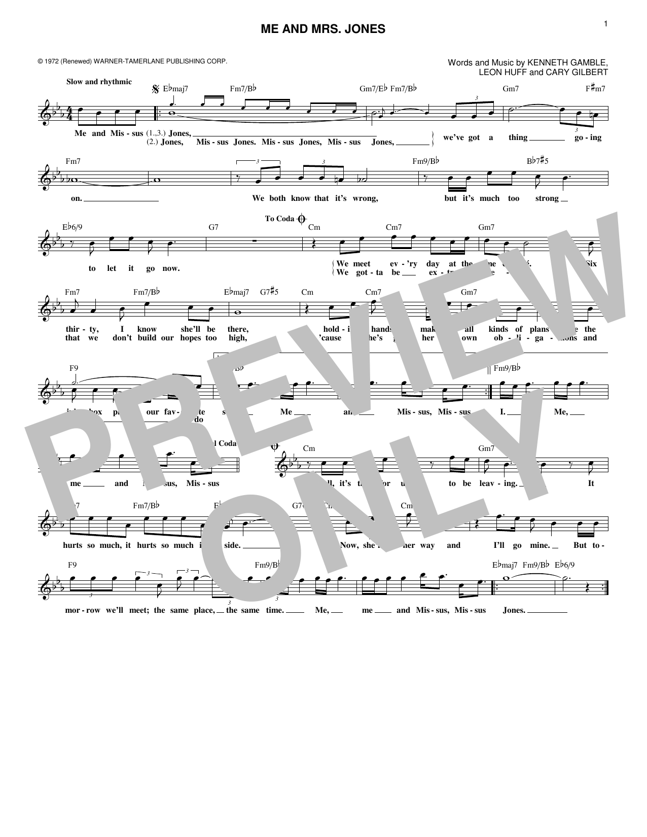 Me And Mrs. Jones (Lead Sheet / Fake Book) von Kenneth Gamble