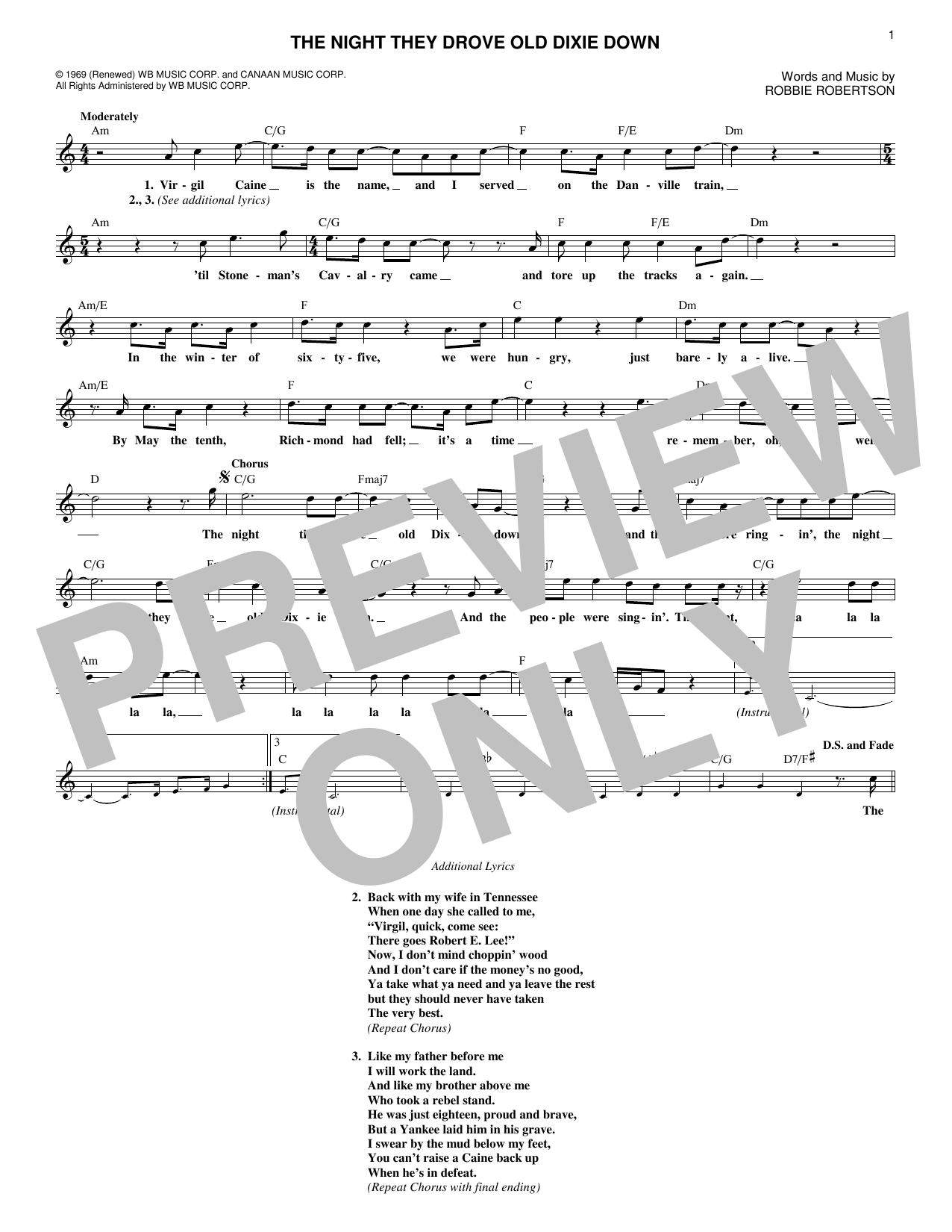 The Night They Drove Old Dixie Down (Lead Sheet / Fake Book) von The Band