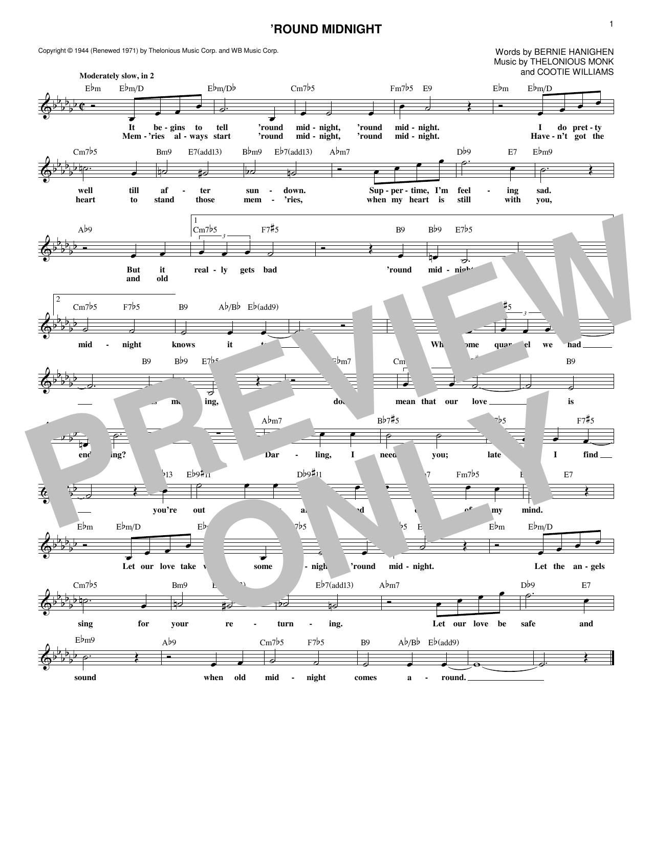 'Round Midnight (Lead Sheet / Fake Book) von Thelonious Monk