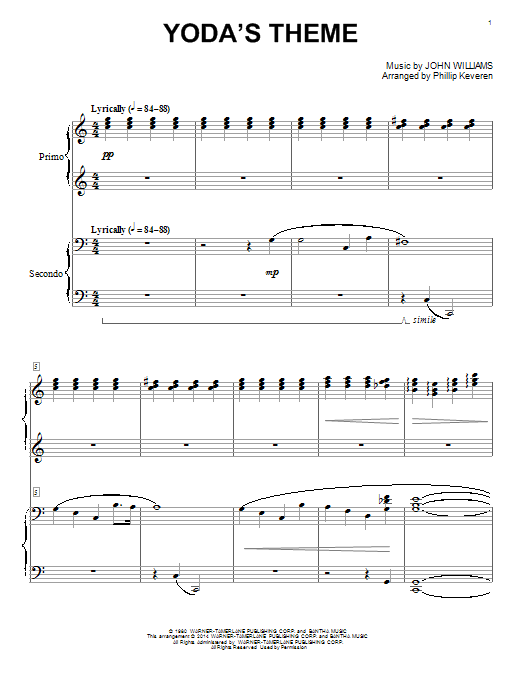 Yoda's Theme (from Star Wars: The Empire Strikes Back) (arr. Phillip Keveren) (Piano Duet) von John Williams