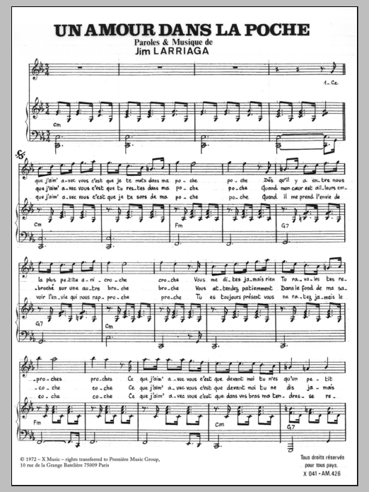 Amour Dans La Poche (Piano & Vocal) von Jim Larriaga