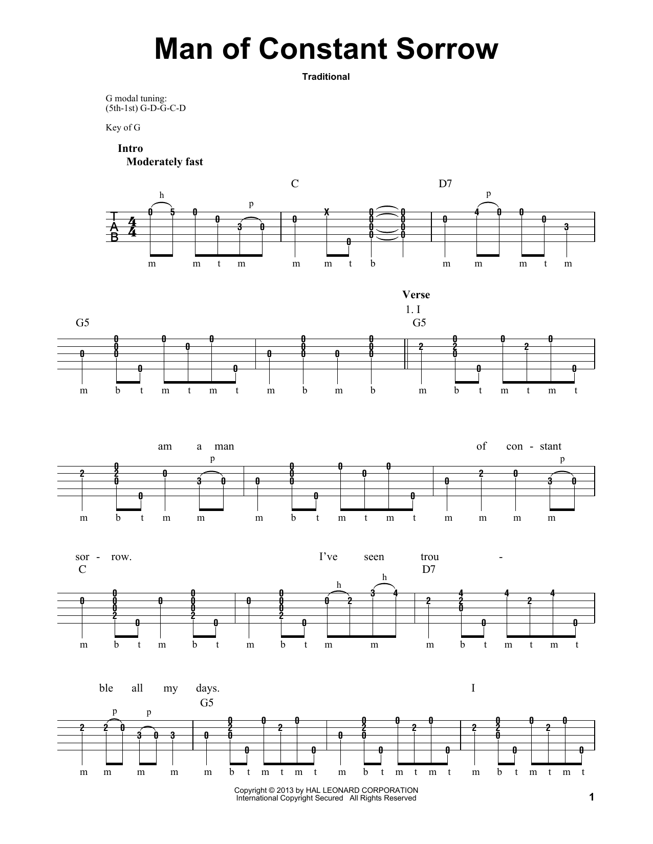 Man Of Constant Sorrow (Banjo Tab) von Michael Miles